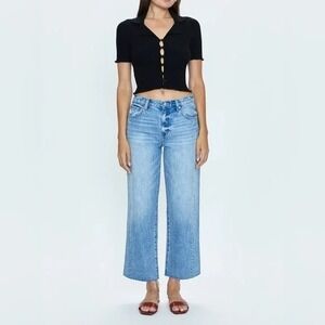 NWT Pistola Bobbie Ankle Jeans in Facade Blue Wash Wide Leg Raw Hem Size 32